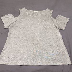 Calvin Klein 0X silver peep shoulder top